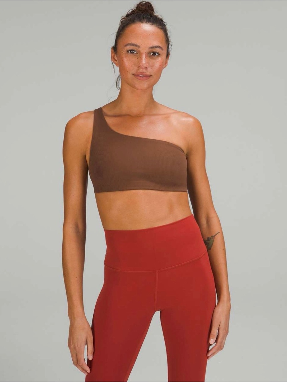 Lululemon Ribbed Asymmetrical One-Shoulder Crop Top Brown Yoga Tank